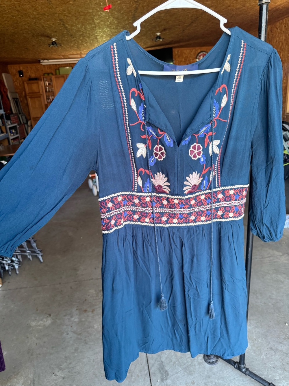 Embroidered Navy Boho Tunic Dress